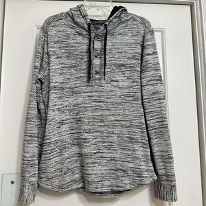 Men’s BEAUTIFUL GIANT Heathered, Henley Style Hooded Pullover, Shacket, Medium